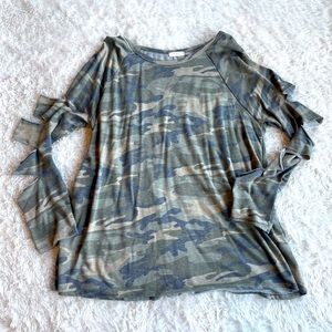 Camo long sleeve cut out tunic top
